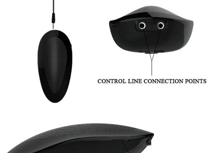 Schwarzes, ovales elektronisches gerät mit strukturierter oberfläche und markierten steueranschlusspunkten auf der rückseite des baile natürlicher barbara realistischer vibrator 22 cm