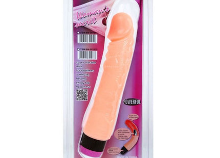 Pink weißer silikon vibrator für frauen mit schwarzer basis in transparenter blisterverpackung 24 cm flexibel realistisch