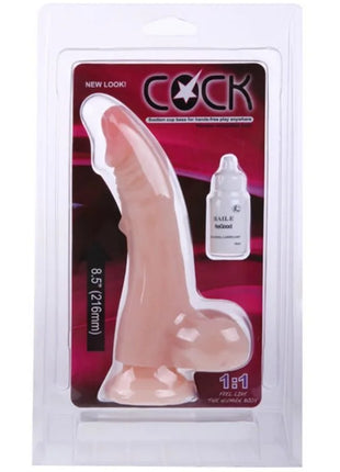 Rosafarbener silikon realistischer dildo 21 6 cm von baile in klarer plastikverpackung mit gleitmittel