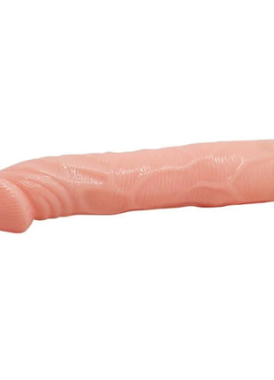 Rosa silikonvibrator mit strukturierter oberfläche und lila-weißem abschluss aus der serie baile natürlich realistischer vibrator 22 cm
