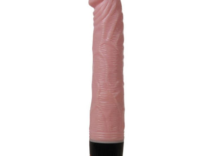 Pink farbiger silikonvibrator mit strukturierter oberfläche und schwarzem roten sockel von baile