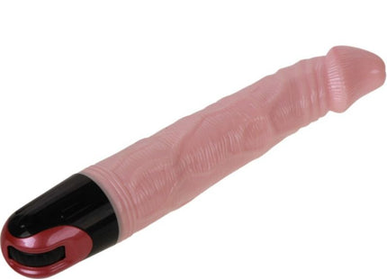 Pink silikon vibrator mit mehreren geschwindigkeiten und schwarzen sowie roten akzenten am griff