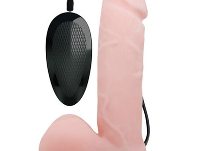 Pink silikon realistischer dildo mit vibration und schwarzer strukturierter steuerungseinheit von baile
