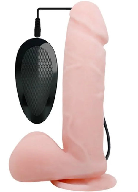 Pink silikon realistischer dildo mit vibration und schwarzer strukturierter steuerungseinheit von baile