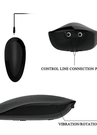 Schwarzes kabelloses mikrofon mit strukturierter oberfläche und steuerleitung passend zum baile oliver realistischer vibrator mit rotationsfunktion