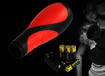 Rote und schwarze ergonomische taschenlampe mit geschwungenem design baile oral sex lover 30v mit adapter