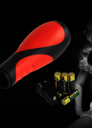Rote und schwarze ergonomische taschenlampe mit geschwungenem design baile oral sex lover 30v mit adapter