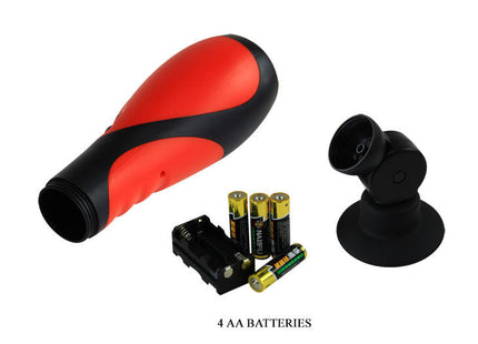 Roter und schwarzer ergonomischer baile oral sex lover 30v flashlight mit abnehmbarer kopf und adapter