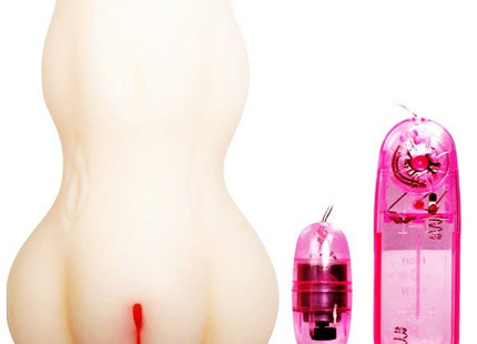 Cremefarbener silikon-butt-plug mit roter mittelnaht und zwei rosa durchscheinenden fernbedienungen von baile passion lady vagina masturbator