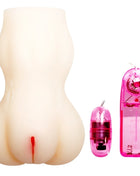 Cremefarbener silikon-butt-plug mit roter mittelnaht und zwei rosa durchscheinenden fernbedienungen von baile passion lady vagina masturbator