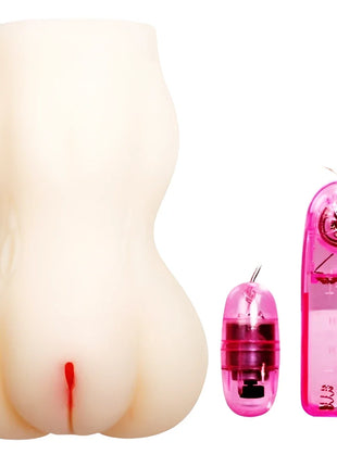Cremefarbener silikon-butt-plug mit roter mittelnaht und zwei rosa durchscheinenden fernbedienungen von baile passion lady vagina masturbator