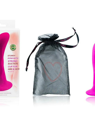 Hellrosa silikon dildo von pretty love mit verpackung und schwarzem mesh aufbewahrungsbeutel unisex saugstecker