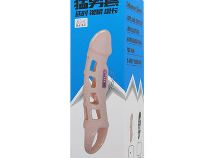Rosa silikon vibrierender penis extender cover mit eingebautem g-punkt vibrator und mehreren belüftungslöchern