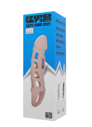 Rosa silikon vibrierender penis extender cover mit eingebautem g-punkt vibrator und mehreren belüftungslöchern