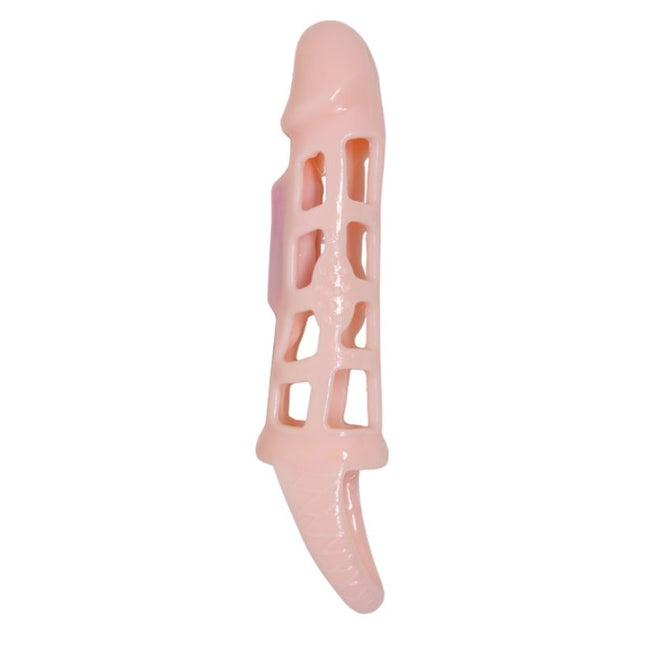 Pink silikon penis extender cover mit vibration und rechteckigen aussparungen 13,5 cm lang