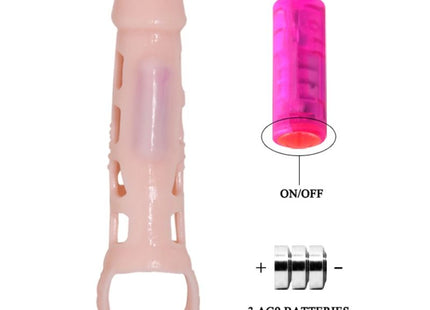 Rosafarbener silikon penis verlängerungsüberzug mit vibration und ringbasis mit griffausschnitten