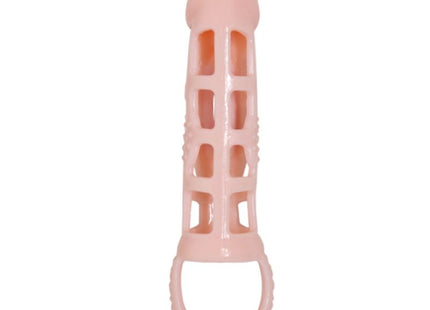 Rosa silikon urethralshield mit strukturierter griffoberfläche und rechteckigen auschnitten im penis extender cover baile