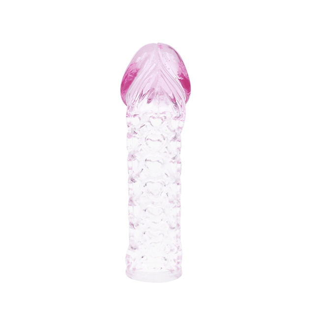 Baile penis extender cover klarer silikon dildo mit rosa getöntem kopf und diamantmusterstruktur