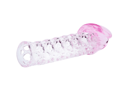 Transparenter rosa silikon cockring mit strukturiertem gittermuster und abgerundeten enden von baile penis extender cover