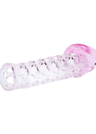 Transparenter rosa silikon cockring mit strukturiertem gittermuster und abgerundeten enden von baile penis extender cover