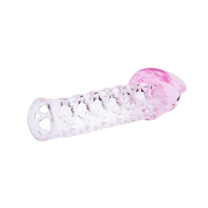 Transparenter rosa silikon cockring mit strukturiertem gittermuster und abgerundeten enden von baile penis extender cover