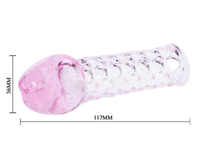 Transparent rosa silikon penis verlängerungsüberzug mit strukturierter blasenartige oberfläche und abgerundetem kopf