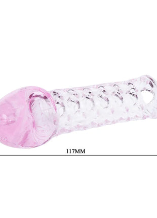 Transparent rosa silikon penis verlängerungsüberzug mit strukturierter blasenartige oberfläche und abgerundetem kopf