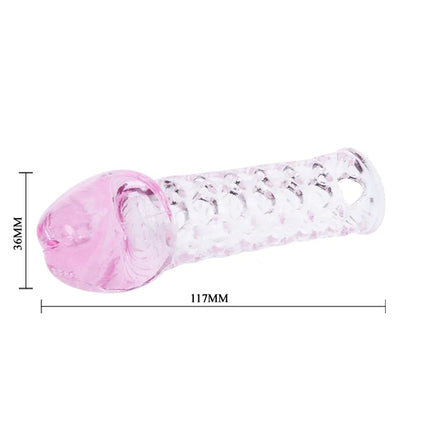 Transparent rosa silikon penis verlängerungsüberzug mit strukturierter blasenartige oberfläche und abgerundetem kopf