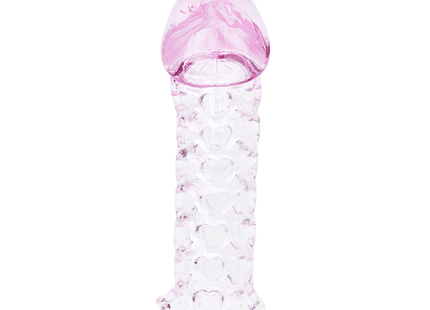 Transparent pink und klare silikon peniserweiterungsabdeckung mit herzförmigen strukturierten rillen von BAILE