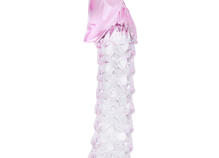 Baile penis extender cover aus transparentem pinkem silikon mit strukturierten, diamantförmigen rillen und glattem kopf