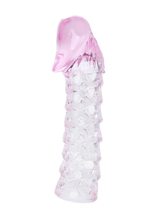 Baile penis extender cover aus transparentem pinkem silikon mit strukturierten, diamantförmigen rillen und glattem kopf