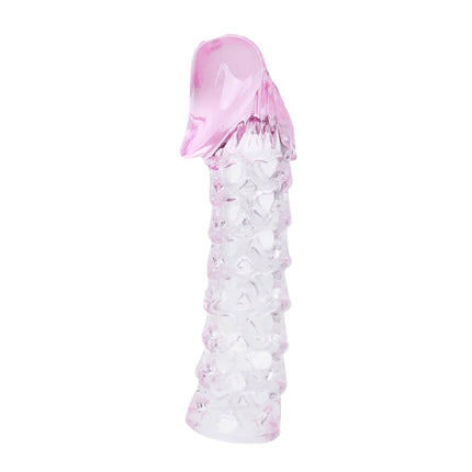 Baile penis extender cover aus transparentem pinkem silikon mit strukturierten, diamantförmigen rillen und glattem kopf