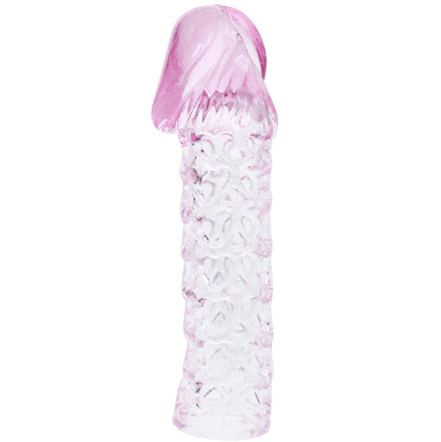 Transparent pink texturierter dildo mit glänzendem finish und gerillter oberfläche baile penis extender cover