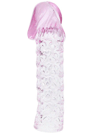 Transparent pink texturierter dildo mit glänzendem finish und gerillter oberfläche baile penis extender cover