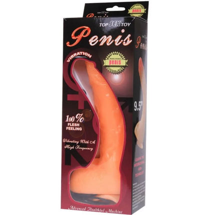 Orange silikon vibrierender penis dildo mit realistischem vibrationsgefühl in schwarzer und roter top sex toy verpackung
