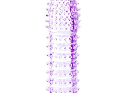 Transparente lila latex penishülle mit erhabenen runden noppen und spitz zulaufendem ende von baile 14 cm