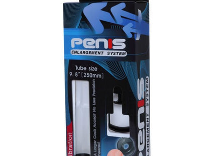Baile penisvergrößerungssystem mit vibration in schwarz und blau mit klarem schlauch weißer pumpe und schwarzer basis