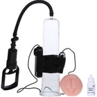 Baile penisvergrößerungssystem mit vibration schwarzer griff vakuumpumpe mit klarem glaszylinder schwarzem schlauch pink silikon einlage und weißer gleitmittelflasche