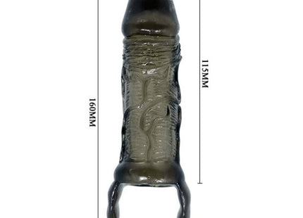 Baile penisverlängerungshülle mit gurt für hoden 11.5 cm aus dunklem grauem transparentem silikon mit strukturierter ringform