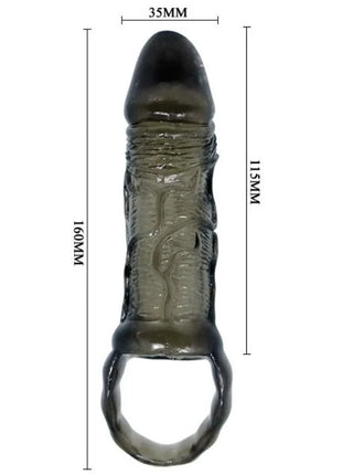 Baile penisverlängerungshülle mit gurt für hoden 11.5 cm aus dunklem grauem transparentem silikon mit strukturierter ringform