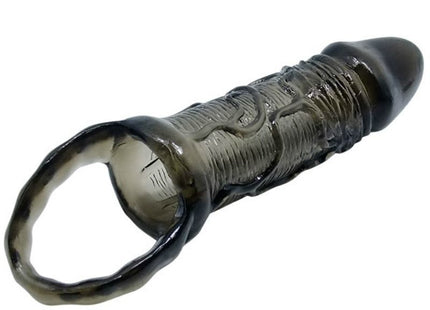 Transparent graue silikon cock ring mit geriffeltem design und glattem abgerundetem ende von baile penisverlängerungshülle mit gurt für hoden 11,5 cm