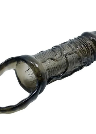 Transparent graue silikon cock ring mit geriffeltem design und glattem abgerundetem ende von baile penisverlängerungshülle mit gurt für hoden 11,5 cm