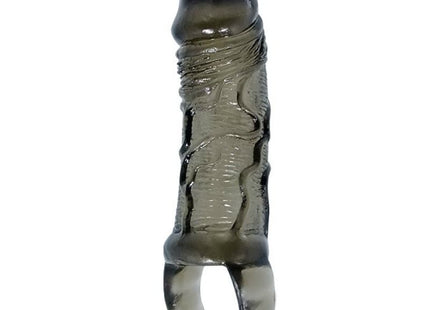 Transparent grauer silikon finger ring mit geriffeltem design und glattem abgerundetem ende für baile penisverlängerungshülle mit gurt