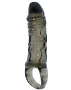 Transparent grauer silikon finger ring mit geriffeltem design und glattem abgerundetem ende für baile penisverlängerungshülle mit gurt