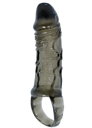 Transparent grauer silikon finger ring mit geriffeltem design und glattem abgerundetem ende für baile penisverlängerungshülle mit gurt