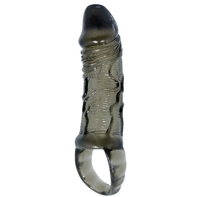 Transparent grauer silikon finger ring mit geriffeltem design und glattem abgerundetem ende für baile penisverlängerungshülle mit gurt