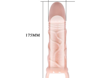 Pink silikon penisverlängerungshülle mit texturierten rillen und ring am sockel von baile 13,5 cm