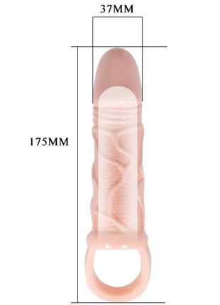Pink silikon penisverlängerungshülle mit texturierten rillen und ring am sockel von baile 13,5 cm