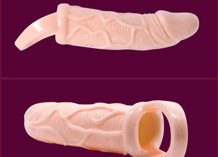 Baile penisverlängerungshülle mit vibration und gurt 13,5 cm aus pinkem silikon mit realistischer struktur und offenem ende