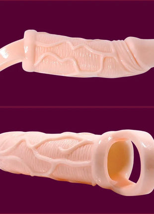 Baile penisverlängerungshülle mit vibration und gurt 13,5 cm aus pinkem silikon mit realistischer struktur und offenem ende